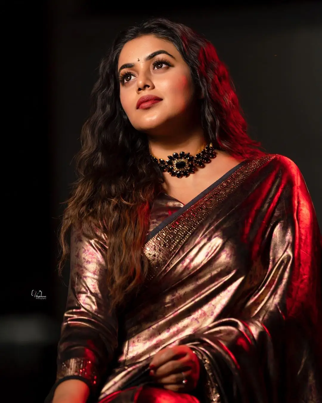Malayalam Girl Shamna Kasim In Beautiful Jewellery Maroon Saree